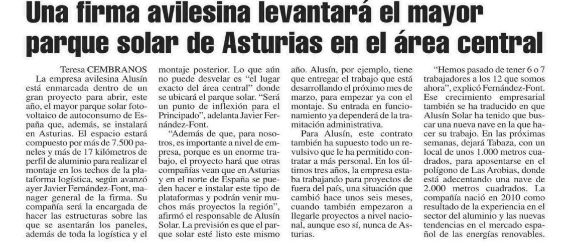 Alusín levantará el mayor parque solar de Asturias