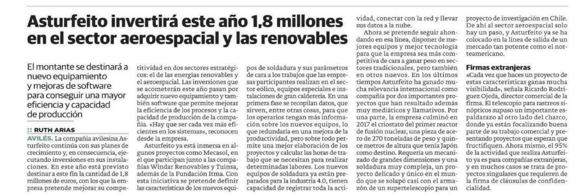 Asturfeito invertirá en el sector aeroespacial y en las renovables
